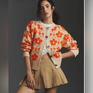 Maeve Floral Orange and Cream Cardigan Sweater